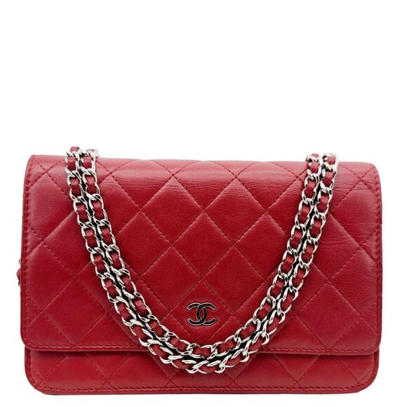 Chanel  Classic Flap Quilted Leather Wallet On Chain Red - Picture 1 of 14